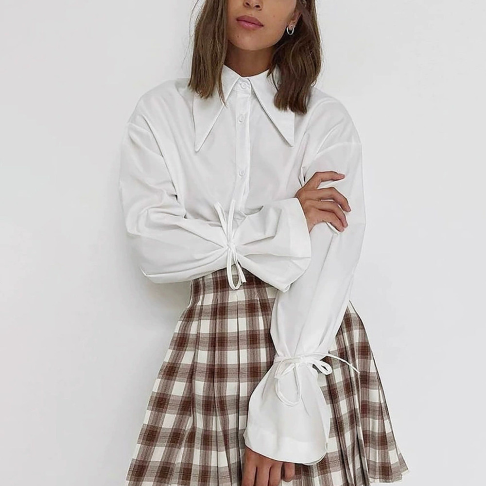 ZARA Women French Style Bow Detail Long Sleeve White Blouse Early Spring